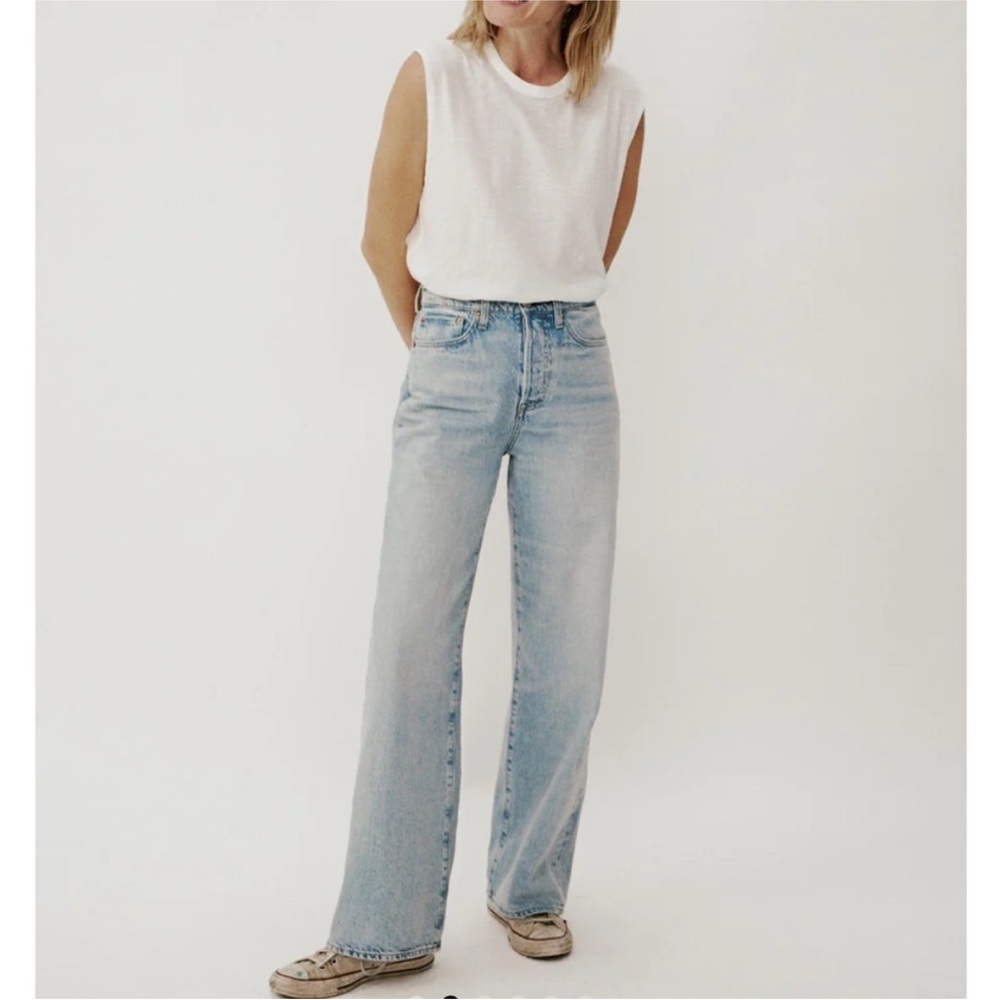 BUCK MASON Jet Set Jean Light Blue Wash Wide Leg Relaxed Fit Denim Size 25 Women